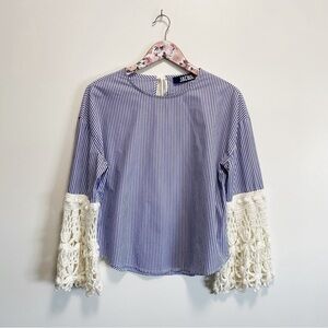 JACQUEMUS Blue Striped Crochet Sleeve Blouse Top! Women’s 38 / 6 Made In France